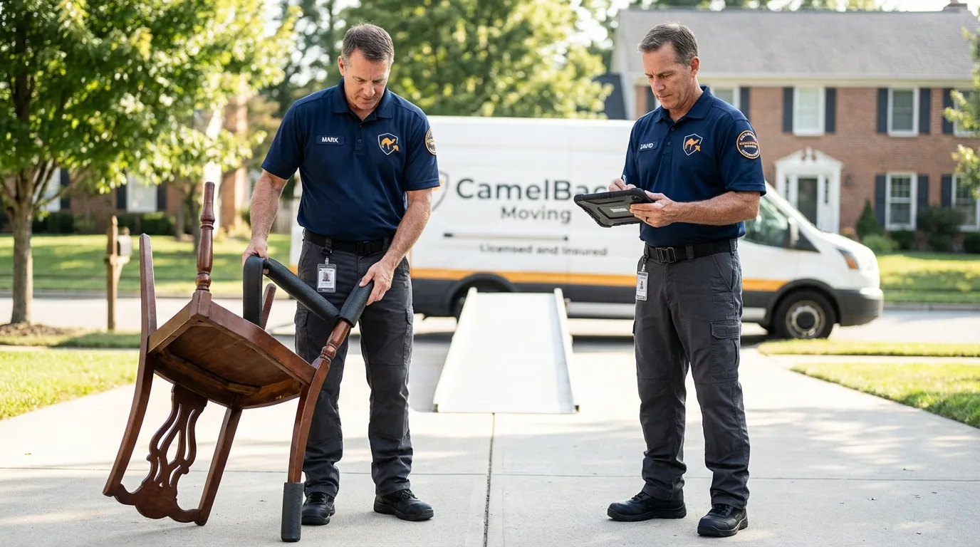 Movers inspecting furniture for damage prevention before loading in Hattiesburg, MS
